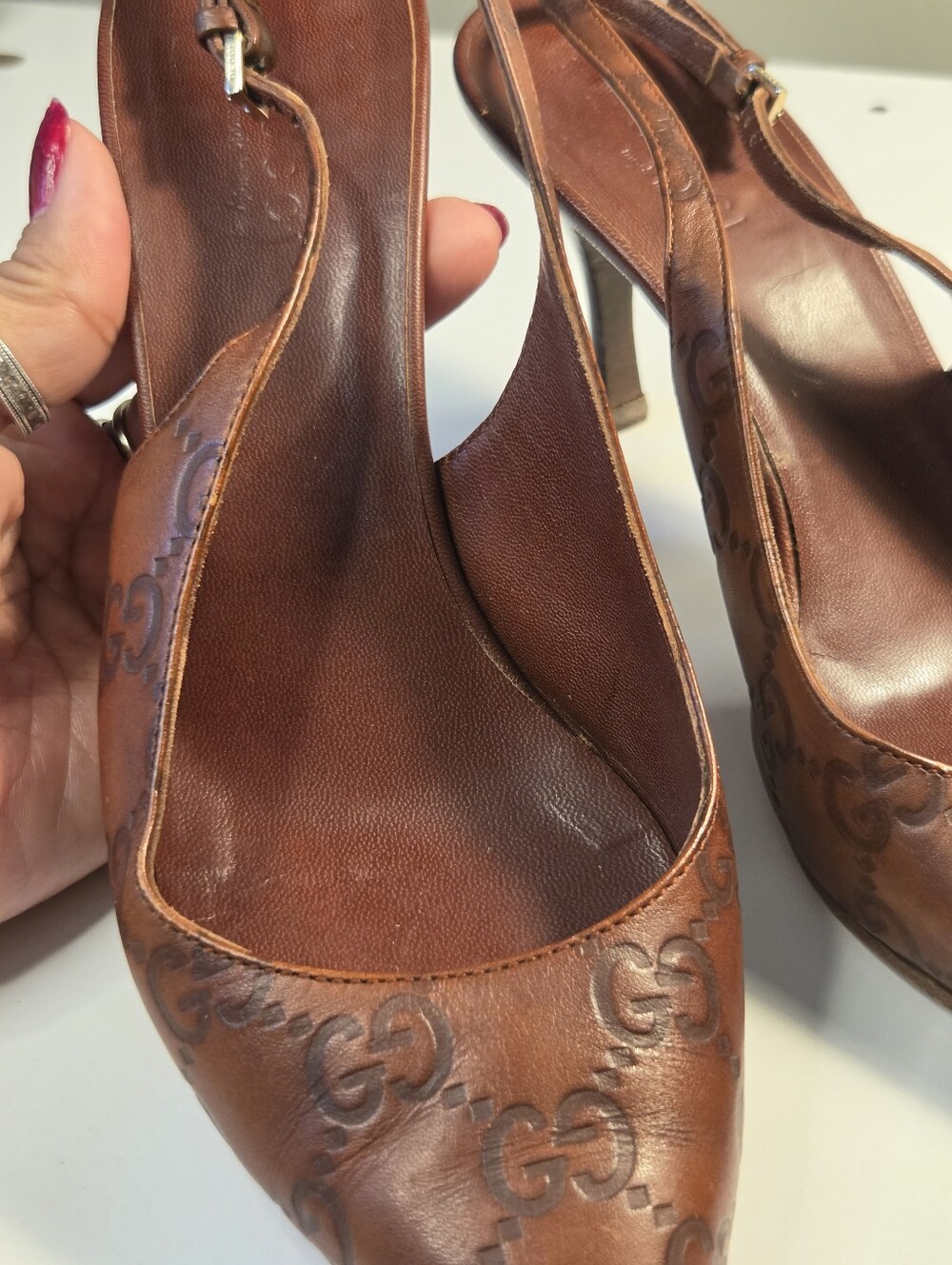 Gucci Brown Guccissima Leather Pointed Toe Slingback Sandals 35 1/2 - Picture 11 of 11